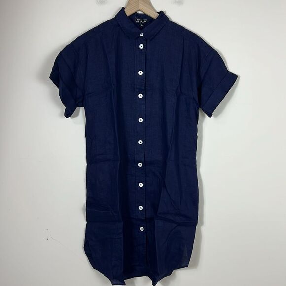 J. Crew Linen Shirt Dress Midi Relaxed-fit short-sleeve - Picture 6 of 11